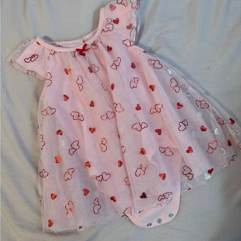 Pink Heart Tulle Baby Dress Onesie